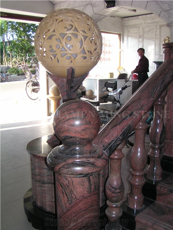 China Multicolor Juparana Red Spray Wave Granite Polished Interior Balustrades,Handrail,Railings for Staircase, Staircase Baluster