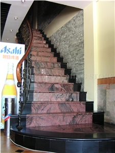 China Multicolor Juparana Red Spray Wave Granite Polished Staircase,Interior Floor Stepping Covering,Riser Home Decoration