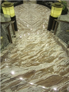 Forest Wood Brown Marble Polished Interior Staircase & Riser,Stepping Panel for Hotel Lobby Floor Covering Pattern,Brown Wooden Marble Stairs