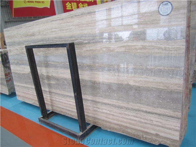 Free Sample Ocean Blue Silver Travertine Slabs Polished,Machine Vein Cutting Beige Travertino Panel Tiles Walling,Floor Stepping Pattern from Italy