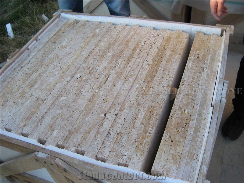 Golden Travertine Yellow Honed Machine Cutting Panel Tiles for Floor Covering Pattern
