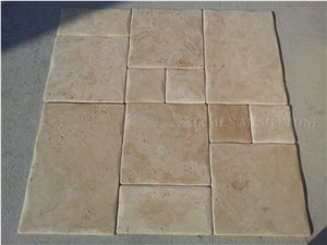Light Cream Travertine Tiles Floor French Pattern,Tumbled Tiles Wall Covering Tiles for Villa Flooring