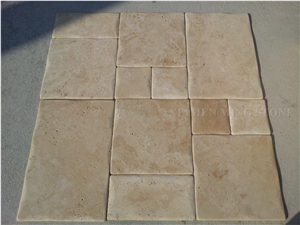 Light Cream Travertine Tiles Floor French Pattern,Tumbled Tiles Wall Covering Tiles for Villa Flooring