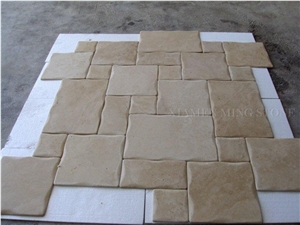 Light Cream Travertine Tiles Floor French Pattern,Tumbled Tiles Wall Covering Tiles for Villa Flooring