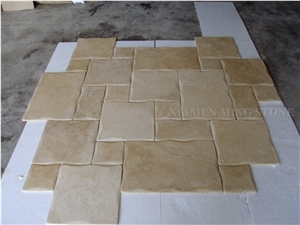Light Cream Travertine Tiles Floor French Pattern,Tumbled Tiles Wall Covering Tiles for Villa Flooring