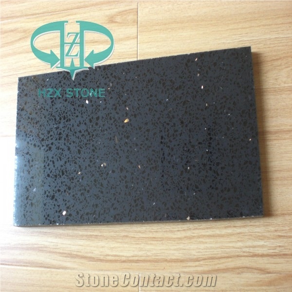 Black Star Quartz Stone Slabs & Tiles,Black Star Solid Surface Wall Cladding Tiles/Paving Tiles for Island Tops,Countertops,Worktops,Artificial Stone