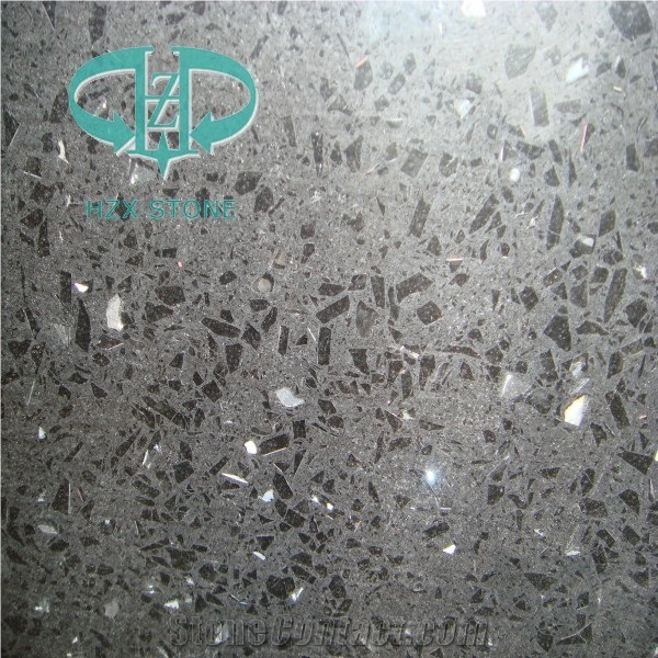 Black Star Quartz Stone Slabs & Tiles,Black Star Solid Surface Wall Cladding Tiles/Paving Tiles for Island Tops,Countertops,Worktops,Artificial Stone