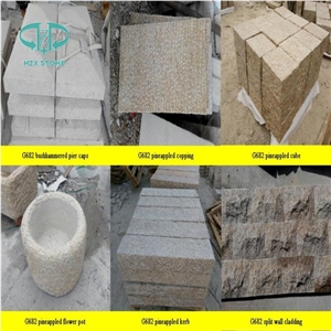 G682 Granite/China Yellow Rustic Paving Stone/Golden Sand/Sunset Gold Pineappled Yellow Granite for Landscaping Cubestone/Walkway Stones/Road Stone