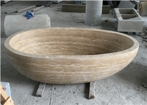 China Factory Custom Design Tundra Grey Marble Natural Stone Round Bathtub