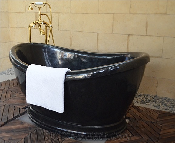 China Factory Design Black Granite Natural Stone Square Freestanding Bathtub