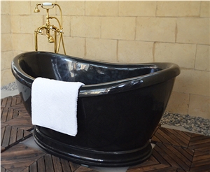 China Factory Design Black Granite Natural Stone Square Freestanding Bathtub