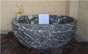 China Factory Design Black Granite Natural Stone Square Freestanding Bathtub