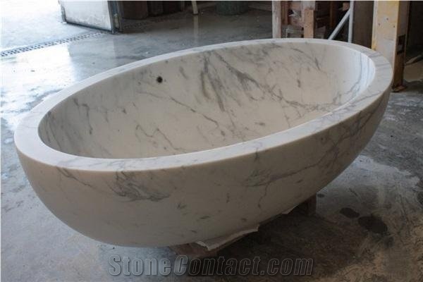 China Factory Design Carrara Marble Natural Stone Square Freestanding Bathtub