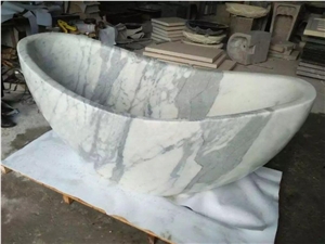 China Factory Design Carrara Marble Natural Stone Square Freestanding Bathtub