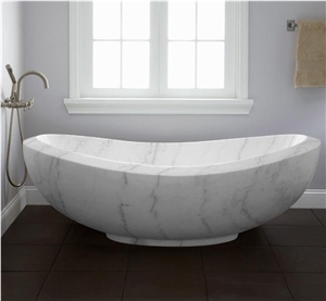 China Factory Design Carrara Marble Natural Stone Square Freestanding Bathtub