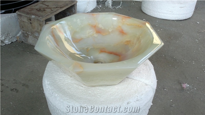 Custom Design White Onyx Bathroom Vessel, Natural Stone Wash Basin
