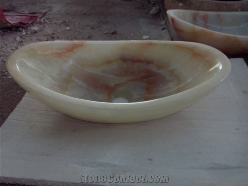 Custom Design White Onyx Bathroom Vessel, Natural Stone Wash Basin
