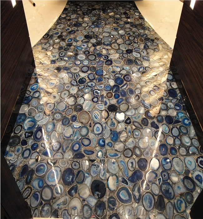 Custom Kitchen Island Tops Semi Precious Countertops Blue Agate Kitchen Island
