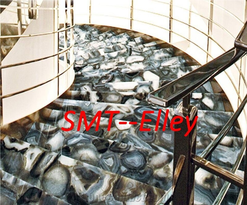 Custom Semi Precious Countertops for Kitchen Blue Agate Stone Bar Tops