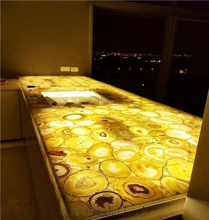 Factory Whosale High Polished Yellow Semi Precious Slab for Background