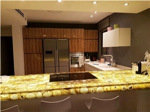 Factory Whosale High Polished Yellow Semi Precious Slab for Background