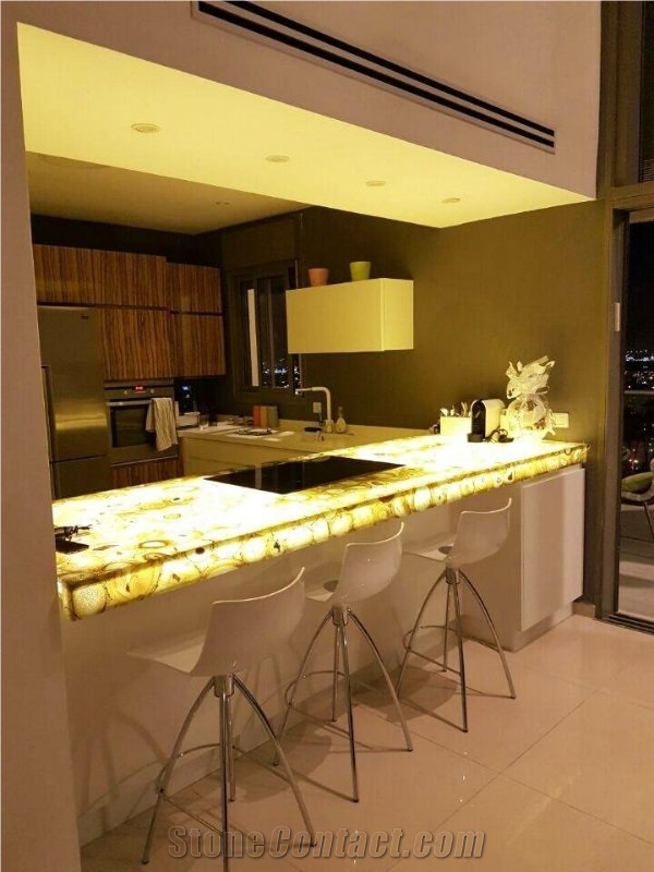Factory Whosale High Polished Yellow Semi Precious Slab for Background