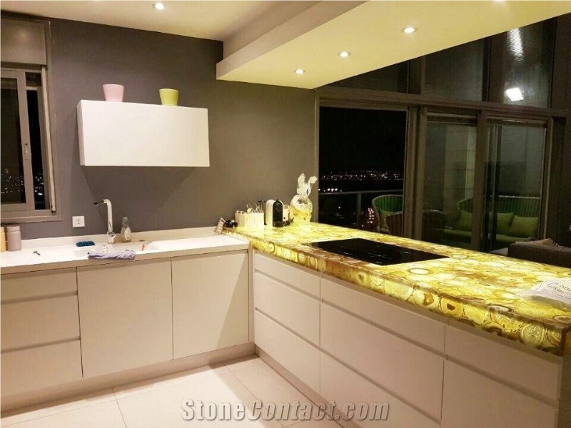 Factory Whosale High Polished Yellow Semi Precious Slab for Background