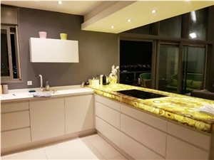 Factory Whosale High Polished Yellow Semi Precious Slab for Background