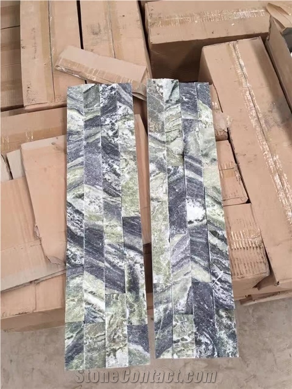 Green Marble Cultured Stone as Indoor and Ourdoor Wall Cladding Tiles,Split Face Ccultured Stone for Feature Wall Decoration