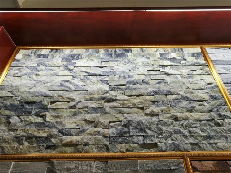 Green Marble Cultured Stone as Indoor and Ourdoor Wall Cladding Tiles,Split Face Ccultured Stone for Feature Wall Decoration
