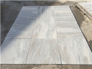 Natural Grey Quartzite Flooring Tiles,Flamed Surface White Quartzite Wall Corveing Tiles