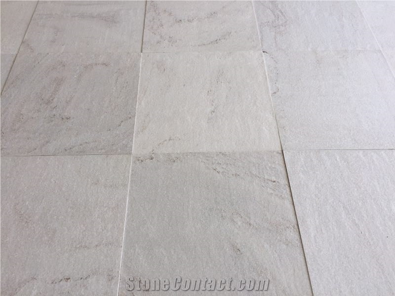 Natural Grey Quartzite Flooring Tiles,Flamed Surface White Quartzite Wall Corveing Tiles