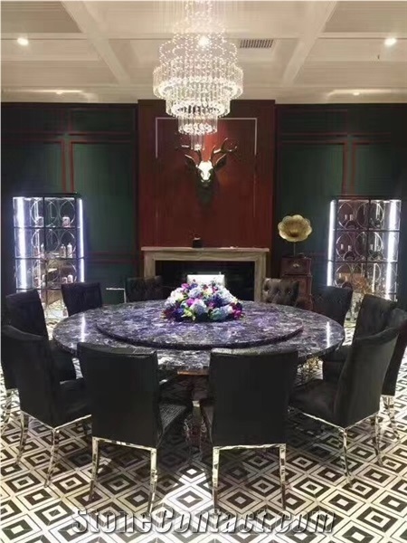 Natural Purple Gemstone Semi-Precious Large Round Purple Stone, Coffee Table Top for Restaurant