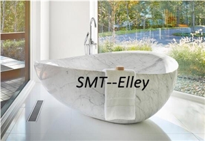 Natural Stone Solid Surface Bathtubs Marble Carrara Venato Bathtub For Commercial