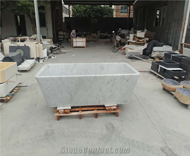 Polished Oval Design Handcrafted Carrara Marble Stone for Freestanding Bathtub