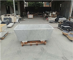Polished Oval Design Handcrafted Carrara Marble Stone for Freestanding Bathtub
