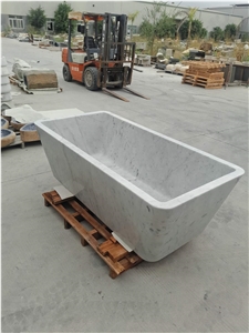 Polished Oval Design Handcrafted Carrara Marble Stone for Freestanding Bathtub