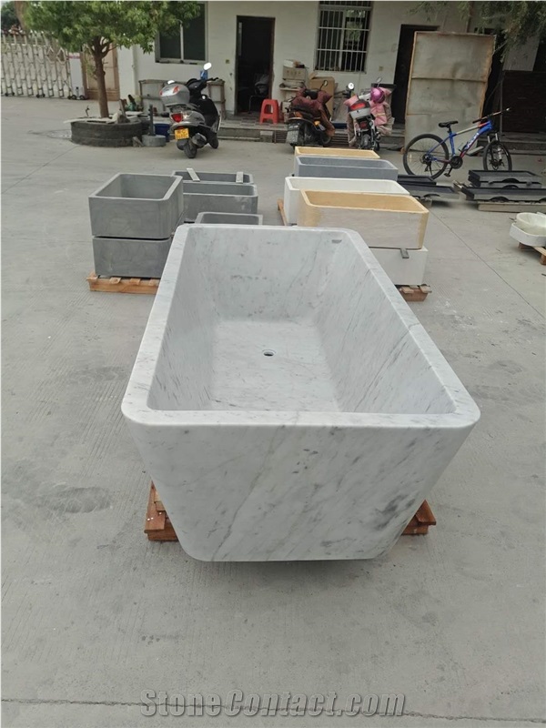 Polished Oval Design Handcrafted Carrara Marble Stone for Freestanding Bathtub