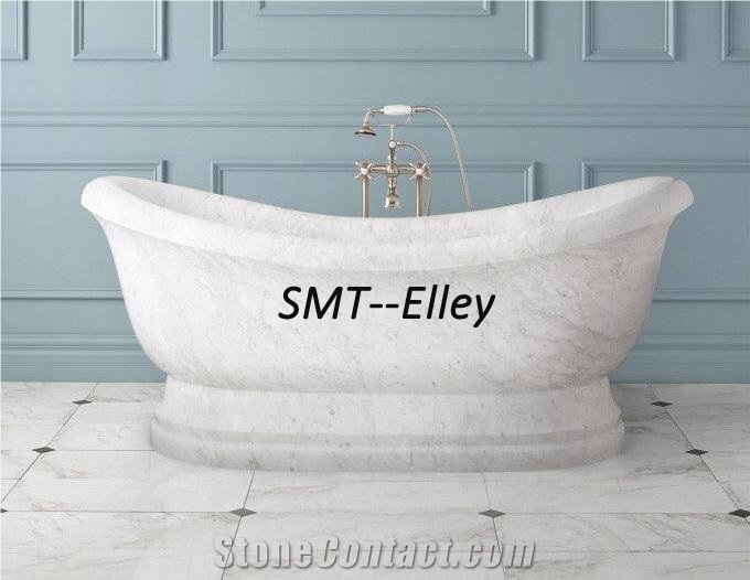 White Marble Stone Oval Bathtub China Carrara Solid Surface Bathtubs For Hotel