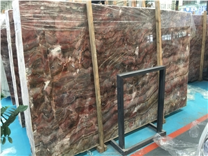 China Red Onyx Big Slabs Price Tiles for Floor ,Covering ,High Polished Hotel Flooring ,The Newest Natural Onyx Stone for Walling ,Building