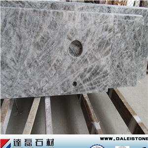 Chinese Silver Gray Natural Marble Stone Countertops,Kitchen Bar Top Island Tops Desk ,Worktops with Sink Holes Slab