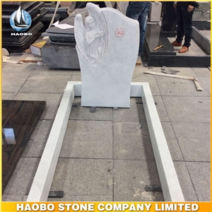 American Style Memorial Han White Marble Headstone Angel Engraved Tombstone High Quality Upright Monument