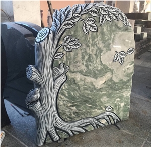 China Haobo Natural Stone Good Price Wholesale Beautiful Green Onyx Stone Carved Tree Headstone Designs