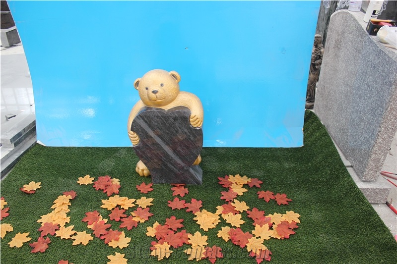 China Neu Child Tombstone Tombstones Headstone Headstones Monument Monuments Gravestone Bear with Heart with Color Bahama Blue Orion Dark