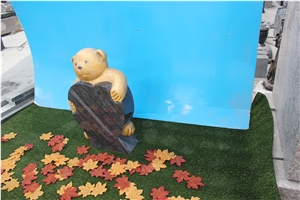 China Neu Child Tombstone Tombstones Headstone Headstones Monument Monuments Gravestone Bear with Heart with Color Bahama Blue Orion Dark