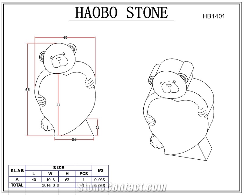 China Neu Child Tombstone Tombstones Headstone Headstones Monument Monuments Gravestone Bear with Heart with Color Bahama Blue Orion Dark