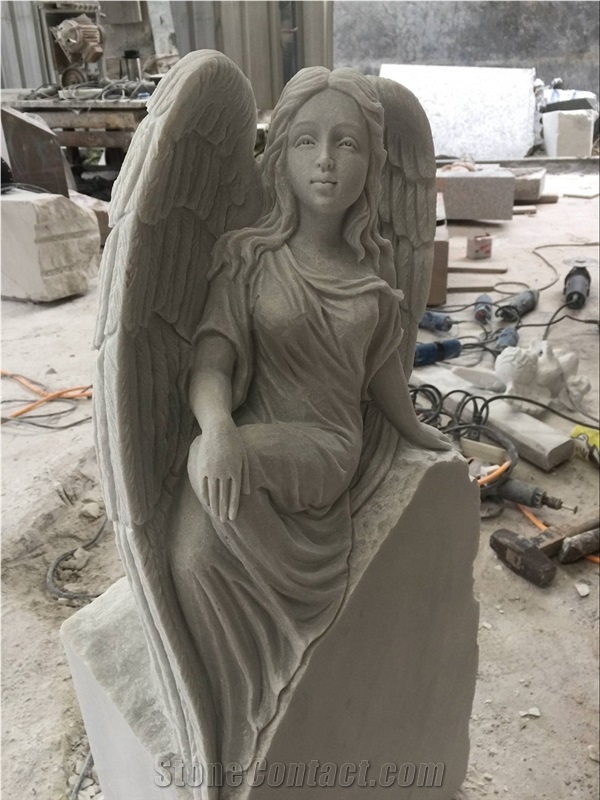 China Ocean Beige Marble Angel Monument,Headstone Headstones Gravestone Gravestones Tombstone,Good Design Cheap Engraved Stone