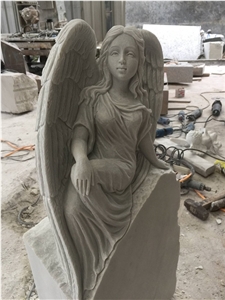 China Ocean Beige Marble Angel Monument,Headstone Headstones Gravestone Gravestones Tombstone,Good Design Cheap Engraved Stone