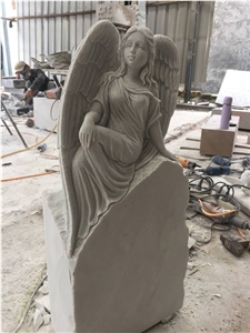 China Ocean Beige Marble Angel Monument,Headstone Headstones Gravestone Gravestones Tombstone,Good Design Cheap Engraved Stone