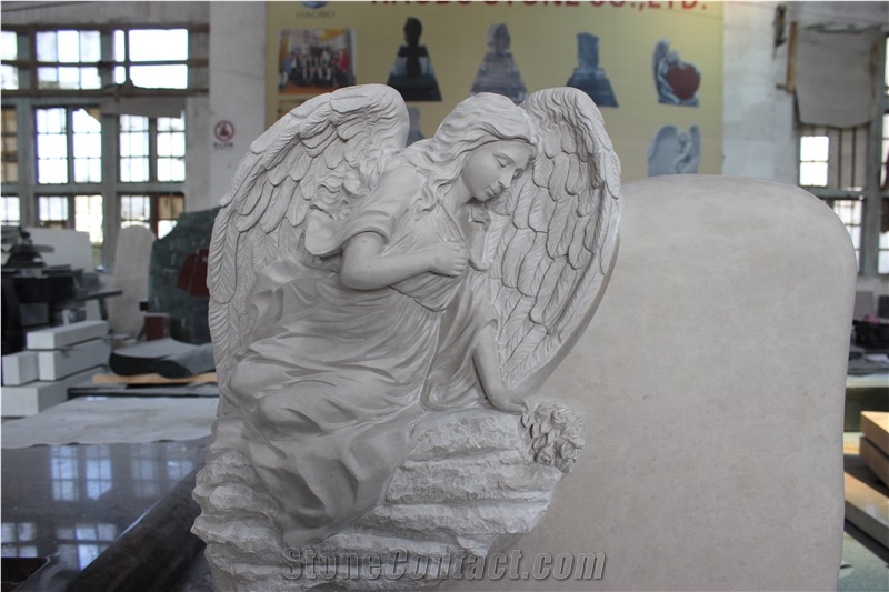 High Quality Good Price Natural Quarry Stone Customized Size Haobo China Factory Beautiful Carved Hunan White Marble Headstones Designs for Sale